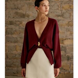 Commense Golden Button Plain Cardigan in Burgundy Size S
